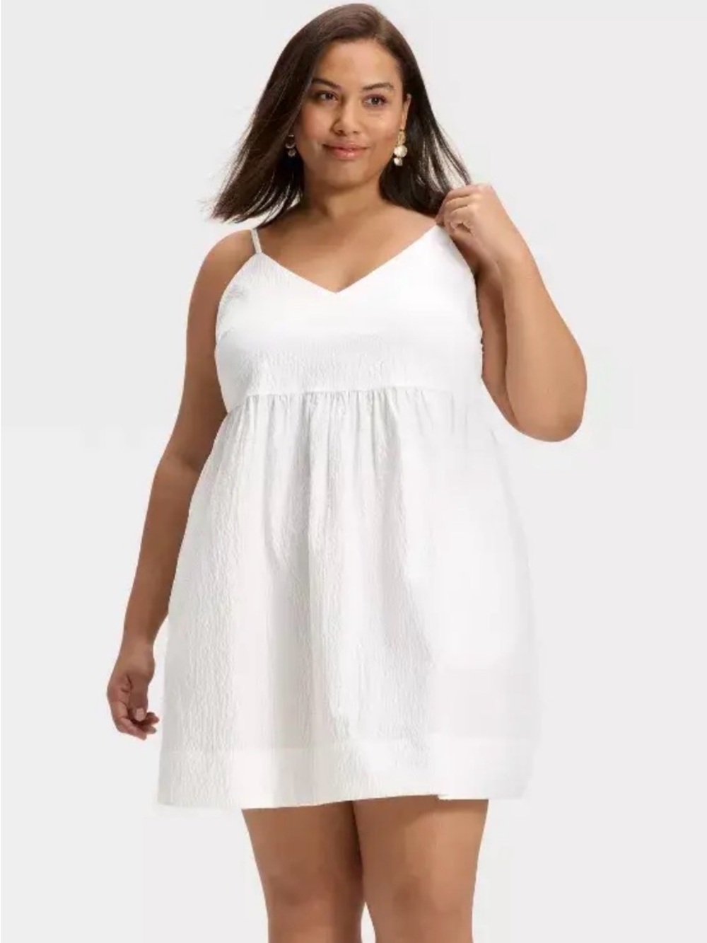 Size 1X A new day V-Neck white dress woth pockets and Adjustable Straps